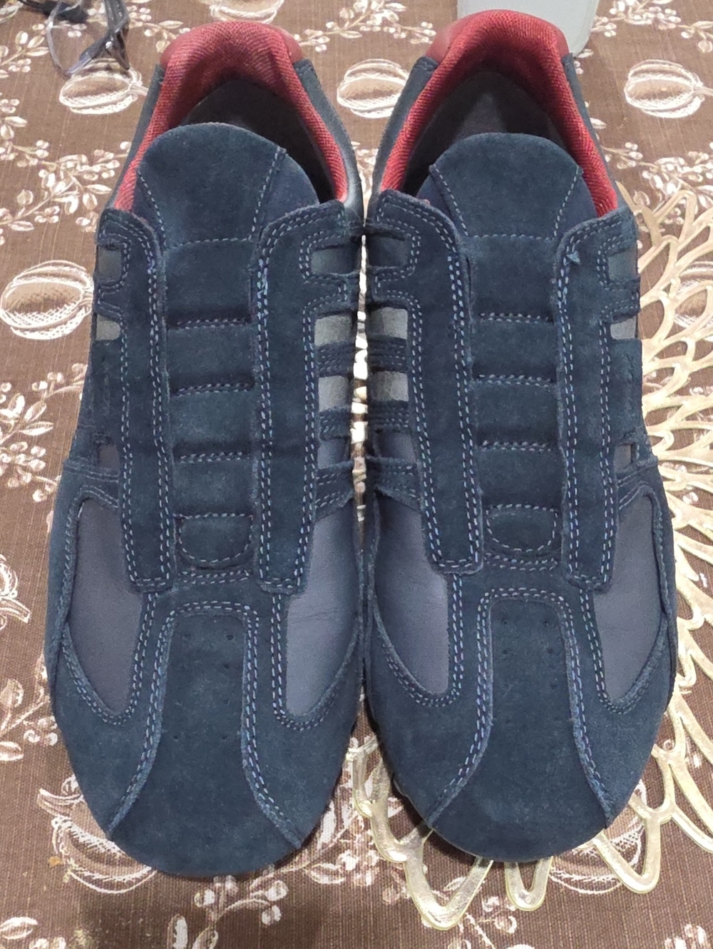 Geox Navy Suede and Leather Sneakers with Red Lining